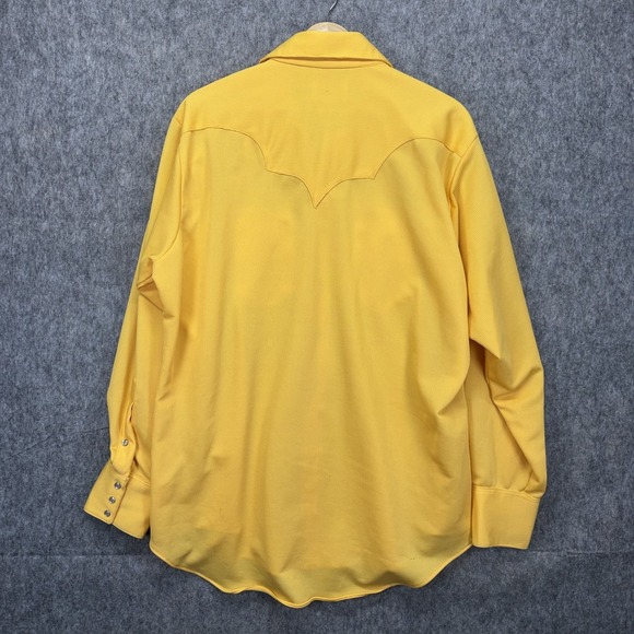 Vintage Rockmount Ranch Wear Pearlsnap Shirt Men's XL Yellow Western Yoke Ribbed - Picture 8 of 9